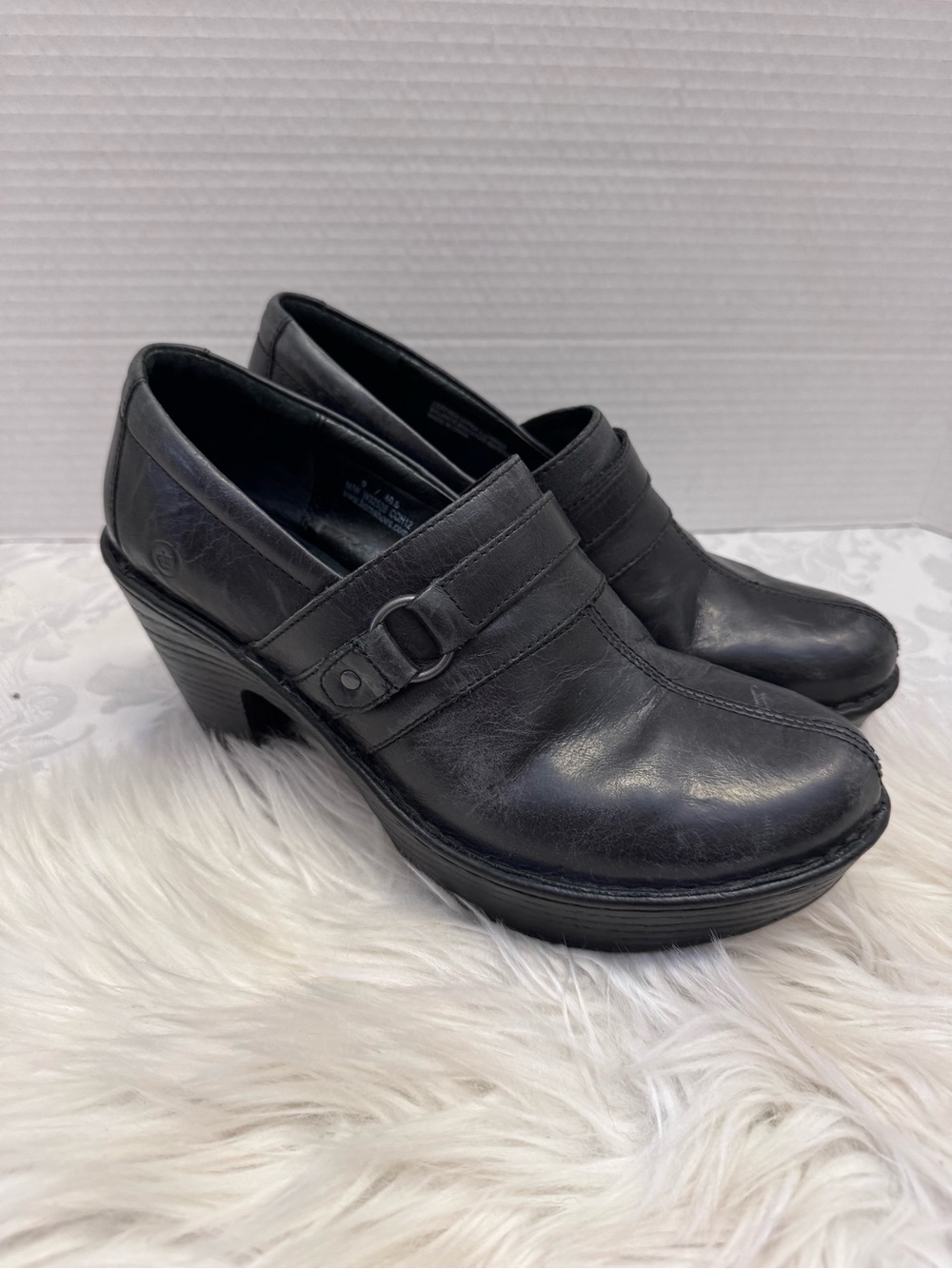 Born Size 9 Dollie Retro Style Platform Clog Block Heel Mule Black Comfort Goth